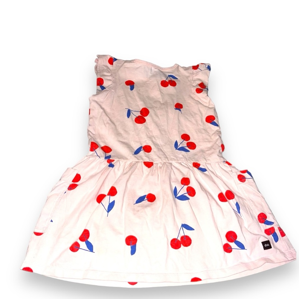 Tea Collection Pink Cherry Print Ruffle Sleeve Twirl Dress Girls 5